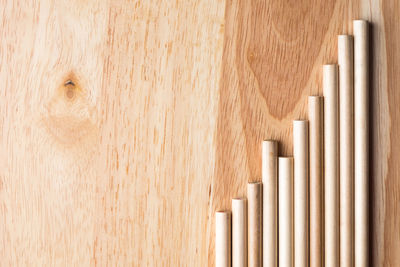 Directly above shot of pencils on wooden table