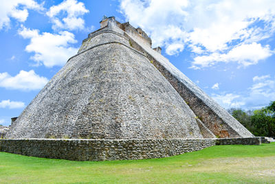 Low angle view of old building against cloudy sky