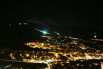 Aerial view of city at night