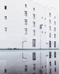 Reflection of building in lake against sky