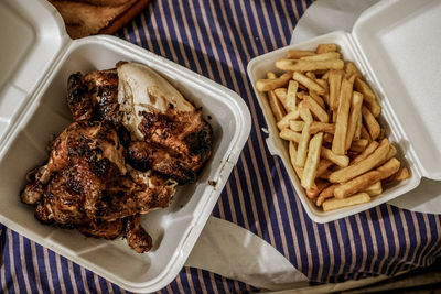 High angle view of food on table