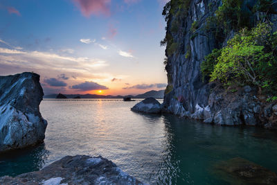 Scenic view of sea against sky during sunset