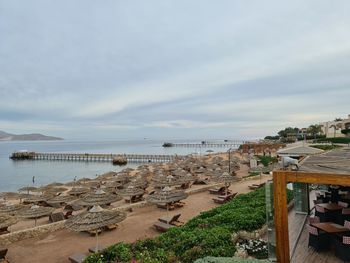 High angle view of beach against sky