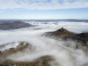 View of mountain range against cloudy sky