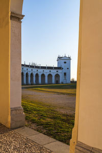 Sunset between the columns. ancient residence of the doge of venice. udine. italy