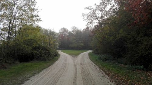 Road amidst trees against clear sky