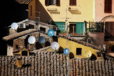 Buildings with satellite dishes