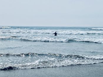 Scenic view of sea against clear sky