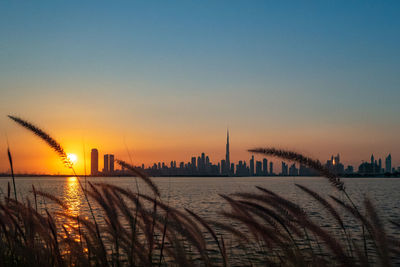 Panoramic view of buildings against sky during sunset