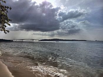 Scenic view of sea against cloudy sky