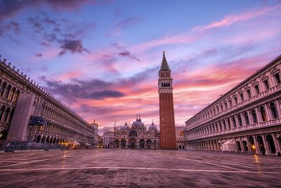 View of historic building against sky during sunset