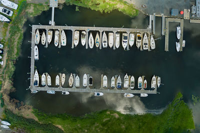 High angle view of text hanging on clothesline