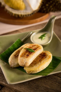 Close-up of bread in plate