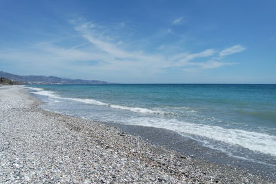 Scenic view of sea against blue sky