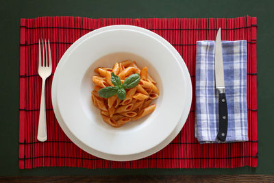 Directly above shot of meal served on table