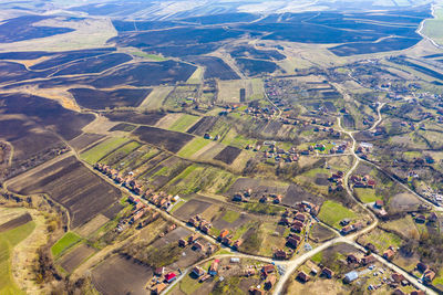 Aerial view of houses on landscape