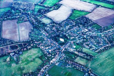 High angle view of city buildings
