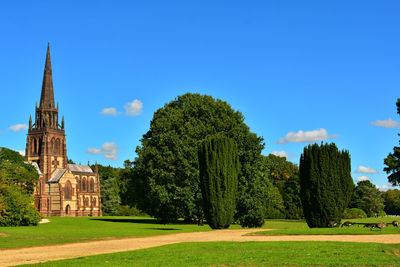 View of old ruins against clear blue sky
