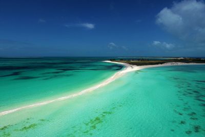 Scenic view of sea against blue sky