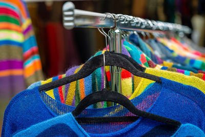 Close-up of multi colored hanging at market stall