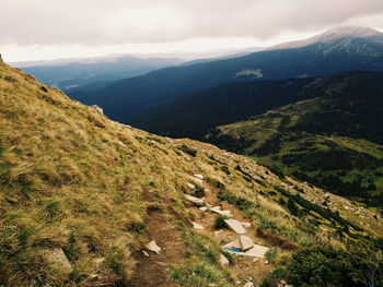 High angle view of mountains against sky