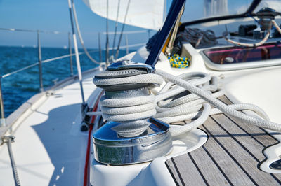 Lined winch on a sailing yacht at sea