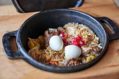 Close-up of food in container on table