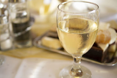 Close-up of beer in glass on table