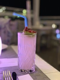 Close-up of drink served on table