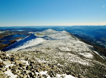 Aerial view of snow covered landscape