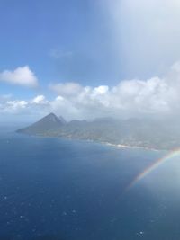 Scenic view of rainbow over sea against sky