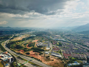 High angle view of townscape against sky