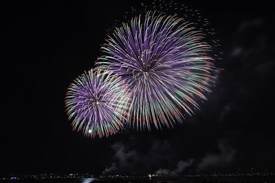 Low angle view of firework display at night