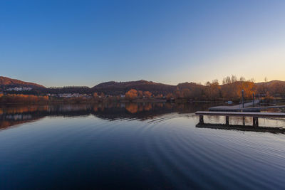 Scenic view of lake against clear sky