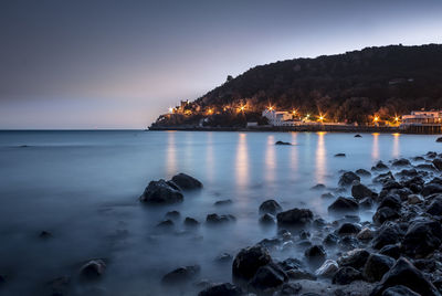 Scenic view of sea against sky at sunset