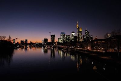 View of city lit up at night