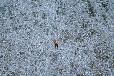 High angle view of person on snow