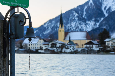 Close-up of bell by lake at tegernsee