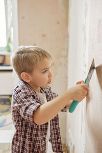 Boy working at home