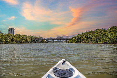 Scenic view of river against sky during sunset