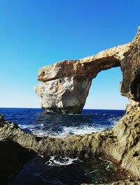 Scenic view of sea against clear blue sky