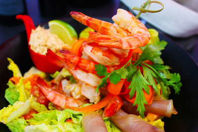 Close-up of chopped vegetables in plate