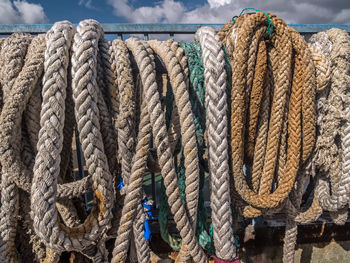 Close-up of rope tied to bollard