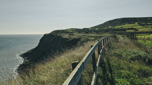 Scenic view of sea against sky saltburn cliff