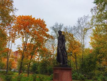 Trees in park during autumn against sky