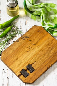 High angle view of chopped vegetables on table