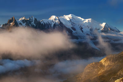Scenic view of snowcapped mountains against sky