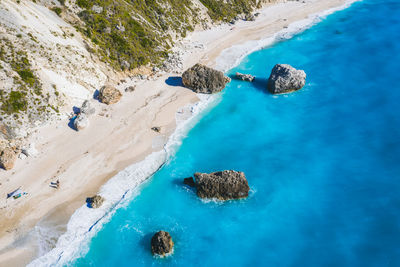 High angle view of rocks on beach