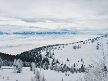 Panoramic view of landscape against sky during winter