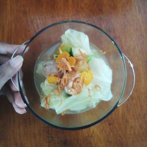 High angle view of food in bowl on table